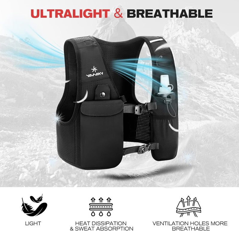 YANIKY Running Vest for Women Men, Lightweight Breathable Hydration Vest with 500ml Soft Flask, Adjustable Reflective Running Vest with Pockets for Trail Running Hiking - Image 2
